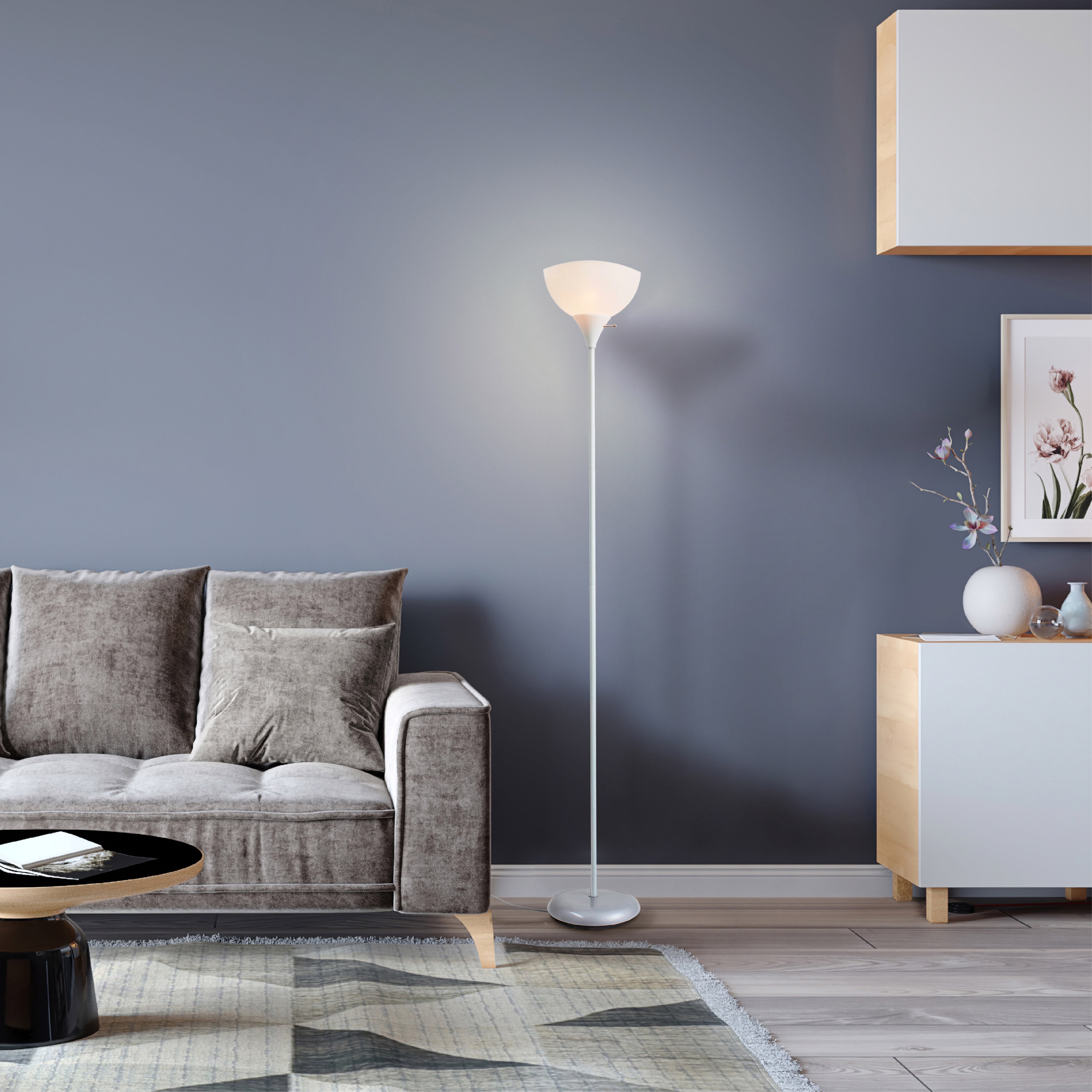 Newhouse Lighting 71” Modern White Energy Efficient Floor Lamp with White Torchiere Shades