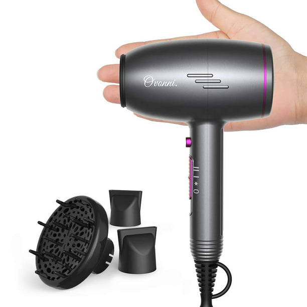 Ovonni Mini Hair Dryer with Diffuser, Professional Portable 1400W Negative  Ion Ceramic Tourmaline AC Motor Blow Dryer with Comb Attachment, Compact  Small Size Quiet Hairdryer 