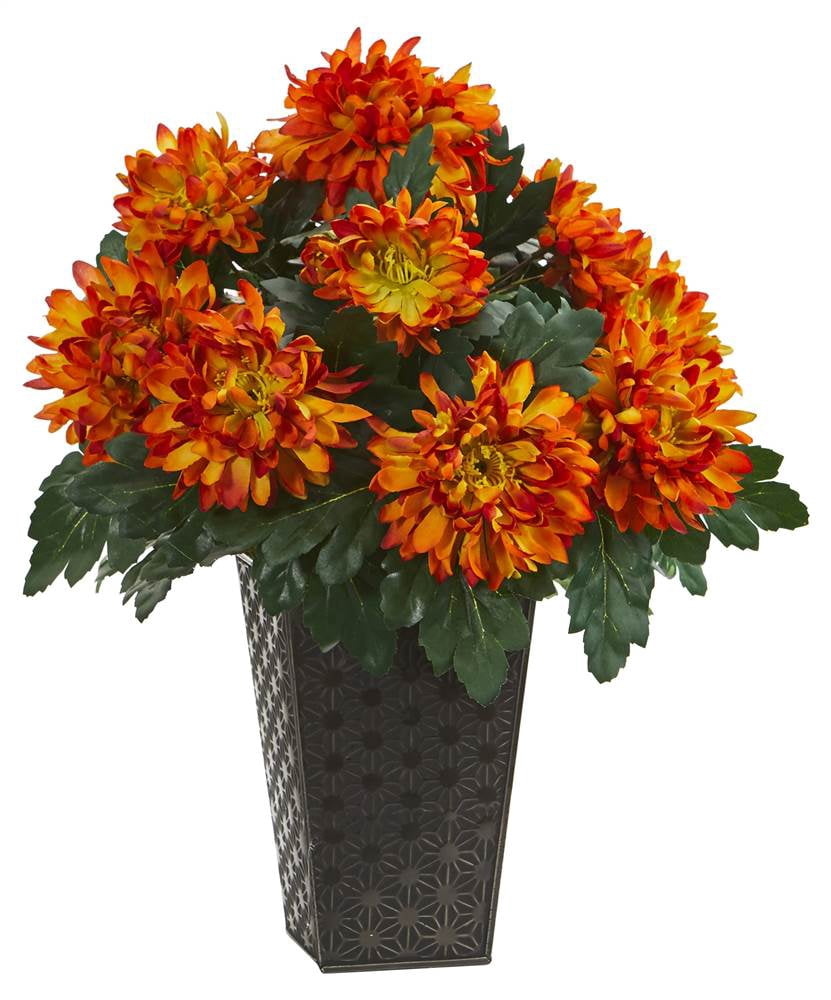 18 in. Spider Mum Artificial Plant in Orange