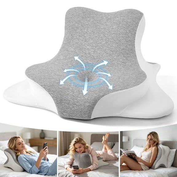 RELOIVE Reading Pillow for Bed, Ergonomic Memory Foam Bed Wedge Pillow for Headboard, Lying, Leaning and Prone, Chin & Back Support Pillows on Bedrest Floor Couch- Gray