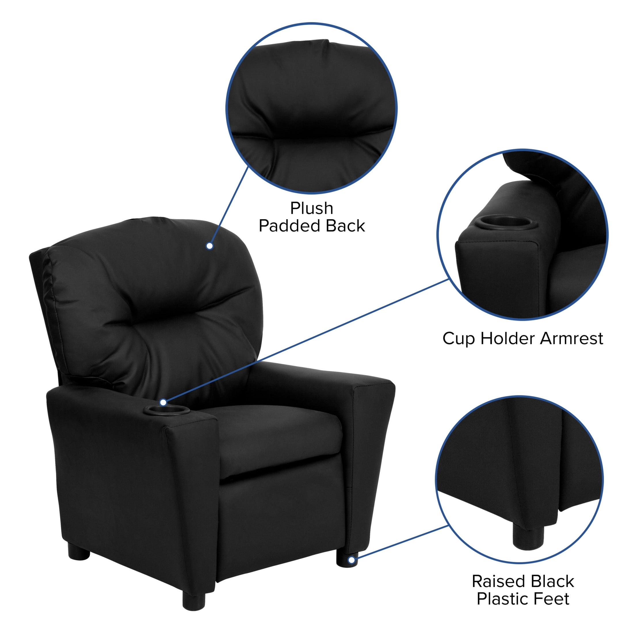 Flash Furniture Chandler Contemporary Black LeatherSoft Kids Recliner with Cup Holder