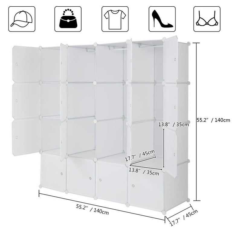 Ktaxon 16-Cube Organizer Stackable Plastic Storage Wardrobe Portable  Closet, White