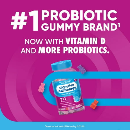 Digestive Advantage Daily Probiotics For Women And Men, Gut Health, Natural Superfruit Flavors, 90 Gummies