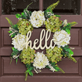 thumbnail image 2 of Corona de hortensias hecha a mano ckepdyeh, verde, blanco, artificial, para primavera, verano, granja, flores, corona para puerta de entrada, 2 of 6