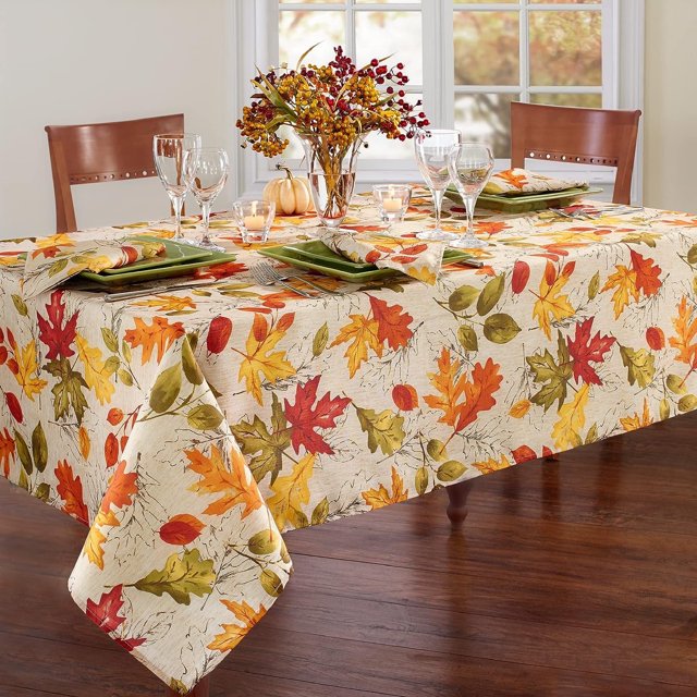Nappe Imprimée Feuilles d'Automne, Couverture de Table de Vacances pour Usage Formel Ou Quotidien, 60"x84 Pouces Oblong/Rectangle