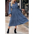 thumbnail image 4 of Collared Button Front Tiered Dress for Women Mid-Calf Length Blue Small, 4 of 5