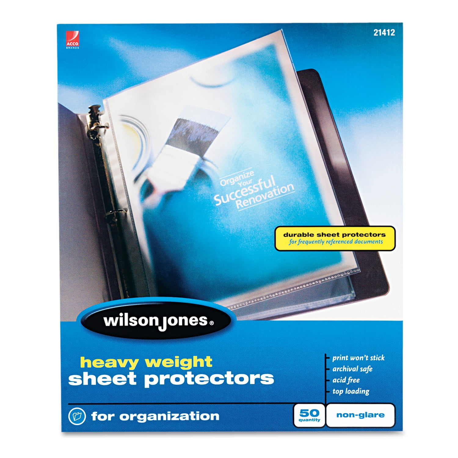 Wilson Jones Heavyweight Top-Loading Sheet Protectors, Nonglare Finish, Letter, 50/Box -WLJ21412