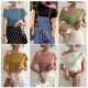 thumbnail image 5 of Camisa de punto para mujer, manga corta, hombros descubiertos, delgada, color sólido, amarillo Vogacara AP001509-03B, 5 of 7