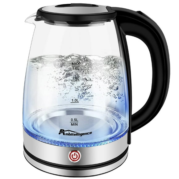 Bouilloire Électrique Maintien au Chaud, Bouilloire à Thé en Verre 1.8L, Chauffe-Eau avec Lumière LED, Arrêt Automatique & Protection contre l'Ébullition à Sec, Acier Inoxydable