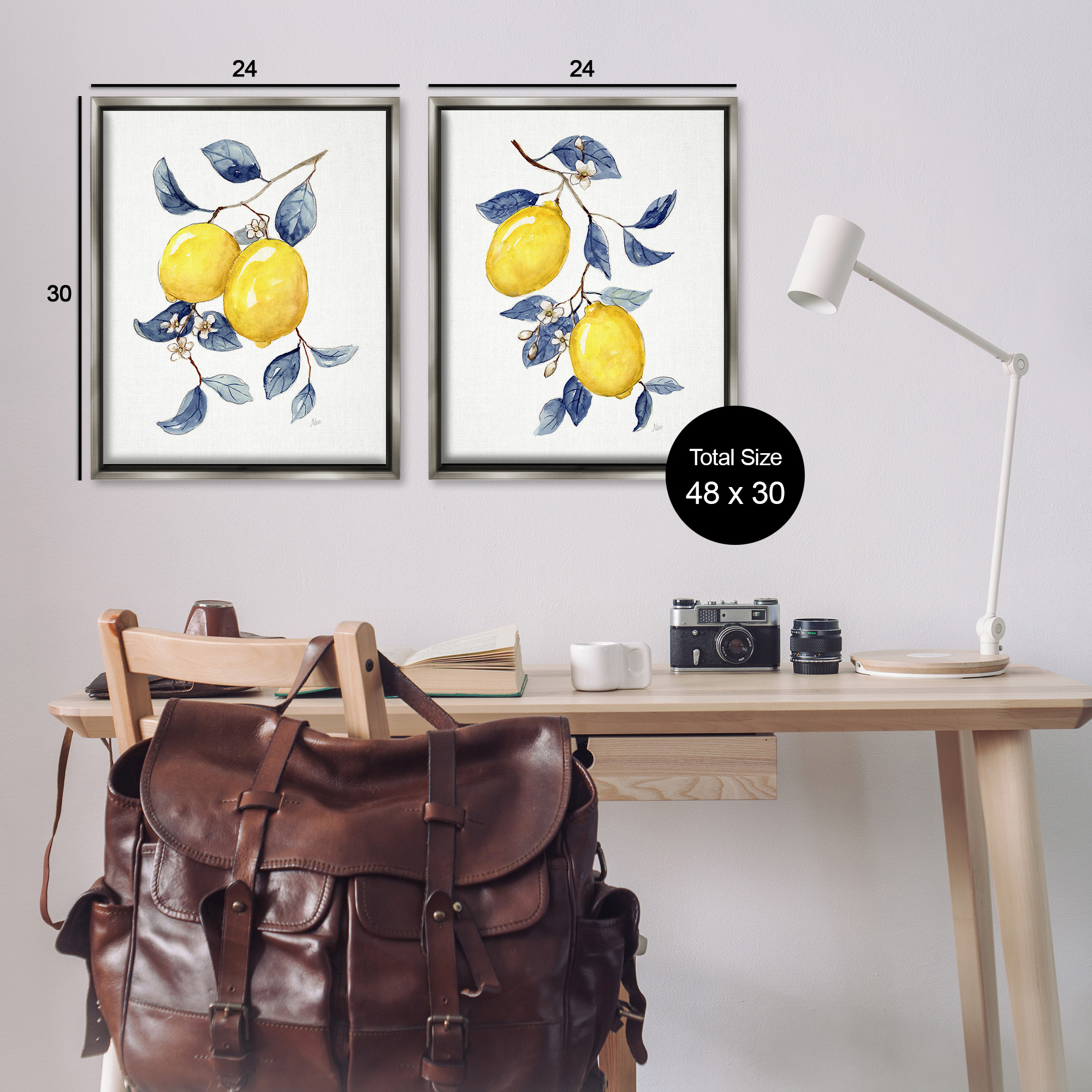 Stupell Industries Budding Lemon Blossoms Food & Beverage Painting Gray Floater Framed Canvas Art Print Wall Art, 25 x 31, Set of 2