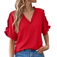 thumbnail image 2 of Camisa de Manga Corta con Cuello en V de las Señoras Casual, de Moda de Color Sólido para el Verano, 2 of 6