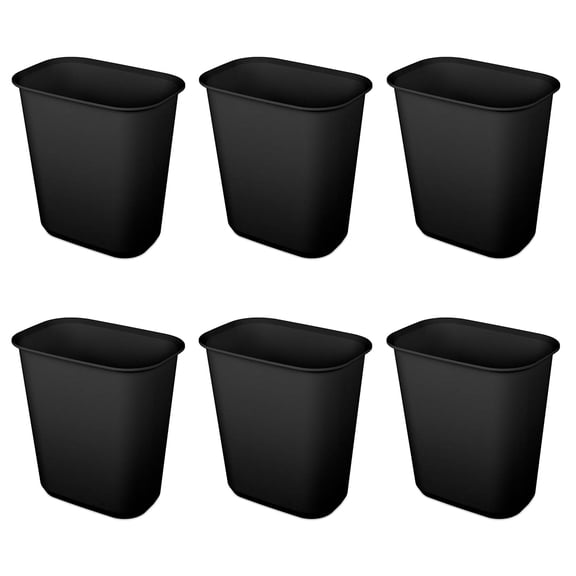 Sterilite Rectangular Wastebasket 5.5 Gal Open Top Trash Bin, 6 Pack, Black