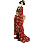Oriental Furniture 18" Geisha Figurine with Red Kimono, Statue, Asian, Culture, Decorative piece,