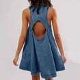 thumbnail image 3 of Womens Summer Dresses Denim Sleeveless Ruffles Backless Flowy Mini Jean Dress with Pockets Blue Outfits for Wedding Guest L, 3 of 9