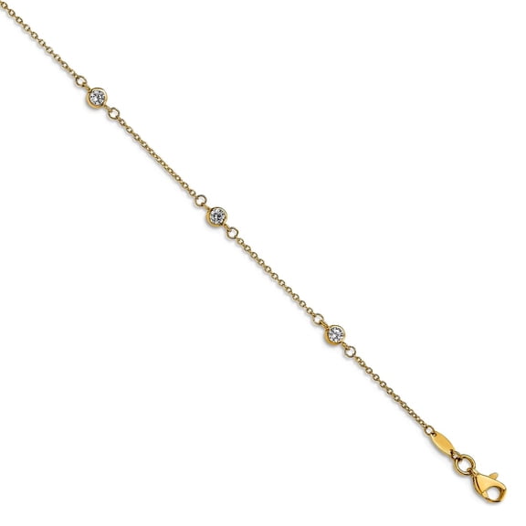 10k Solid Yellow Gold Cubic Zirconia Polished Plus 1in Extension Anklet 9 Inch Anklet for Women
