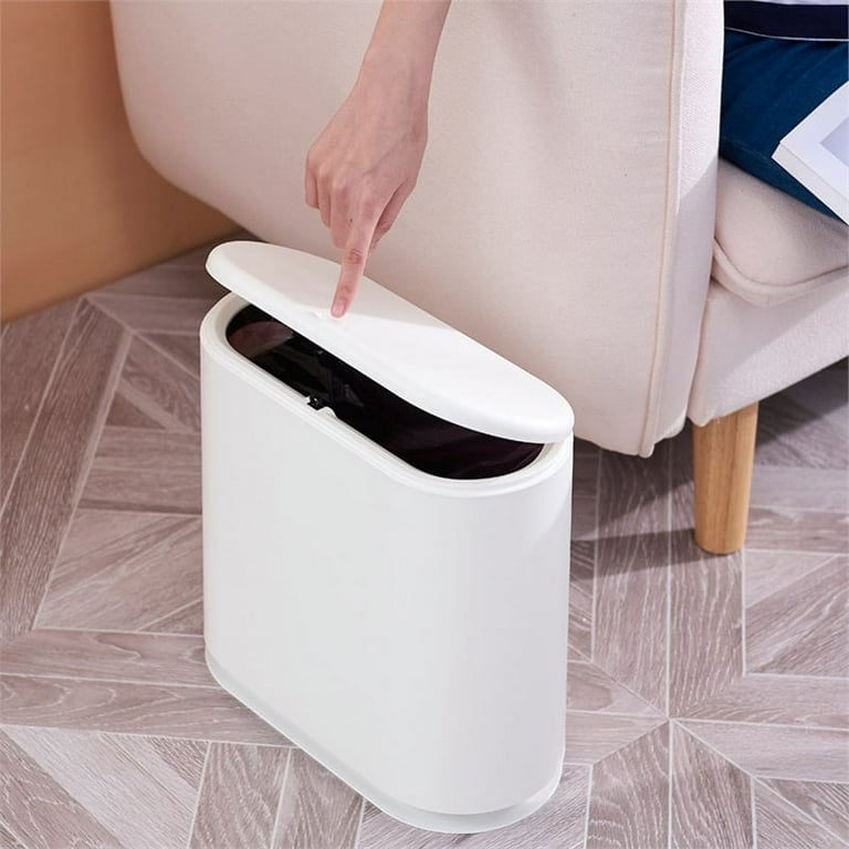 HANAMYA 8 Liter Slim Trash Can with Press Top Lid, Garbage Bin, for Home, Office, Bathroom, Black