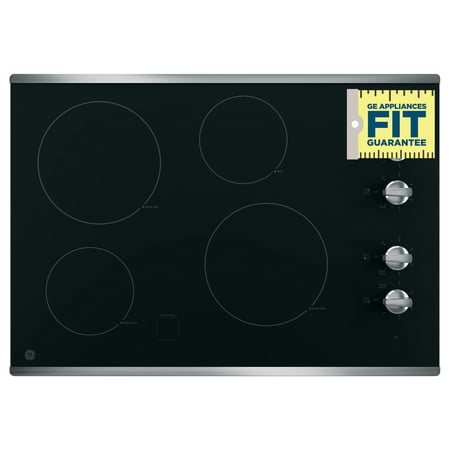 GE - 30" Built-In Electric Cooktop - Stainless steel on black
