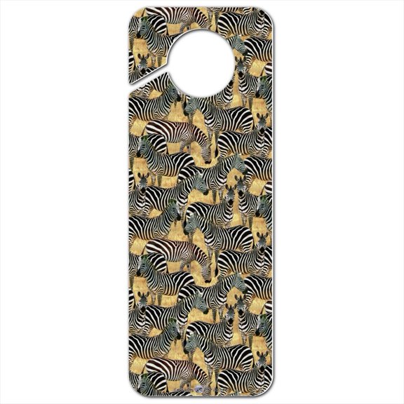 African Plains Zebra Herd Grazing Pattern Plastic Door Knob Hanger Sign