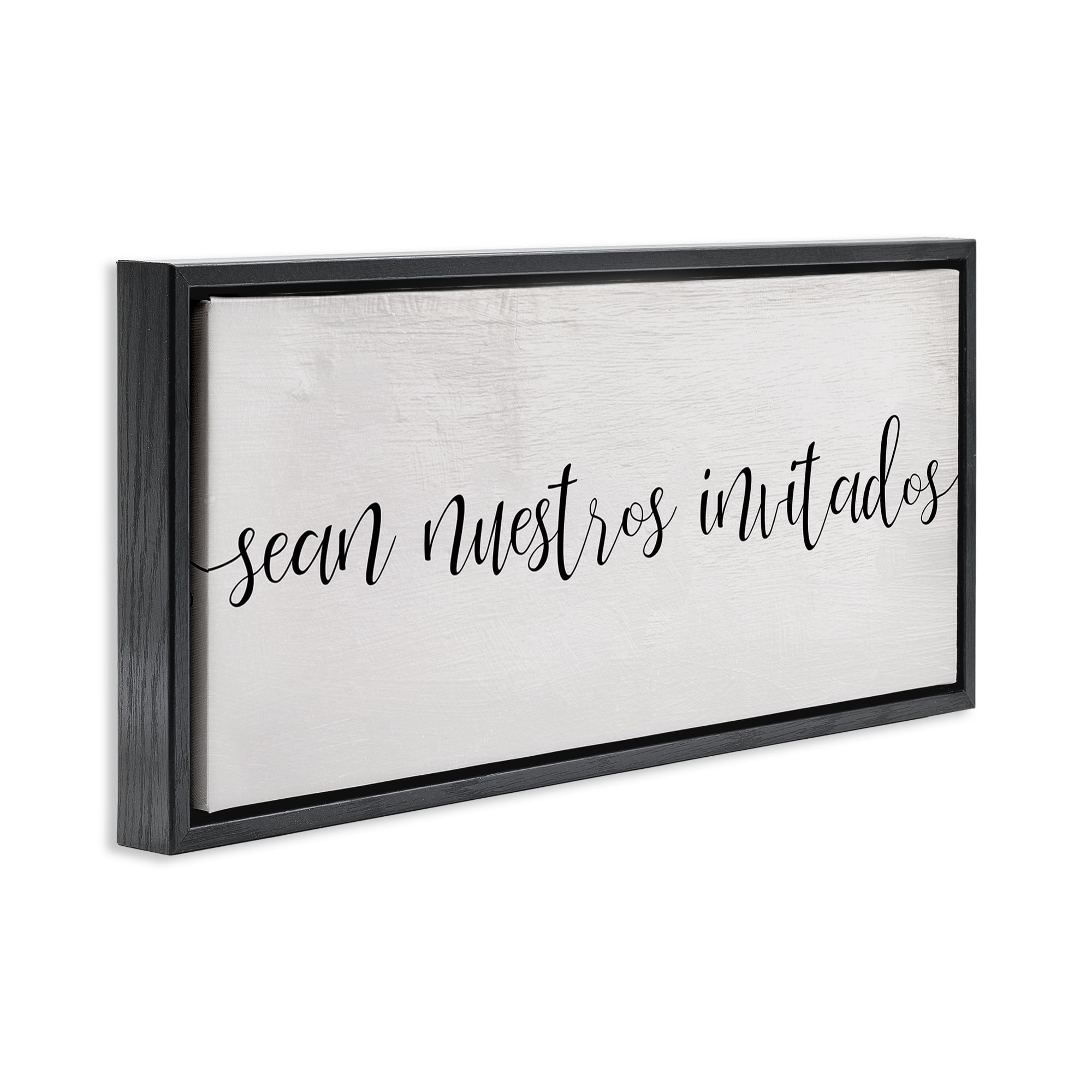 Stupell Industries Sean Nuestros Invitados Inspirational Quotes & Sayings Painting Black Floater Framed Art Print Wall Art, 25 x 11