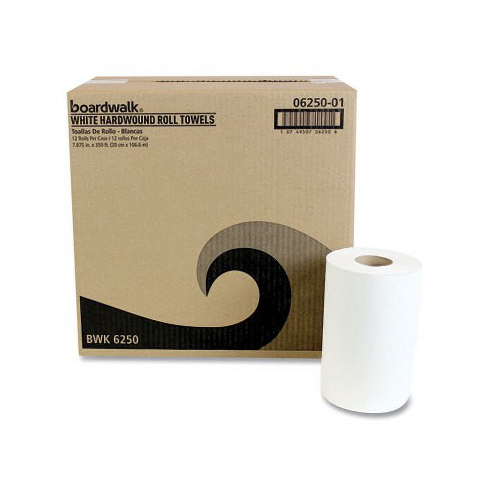 Hardwound Paper Towels Nonperforated 1-Ply White, 350 ft, 12 Rolls/Carton
