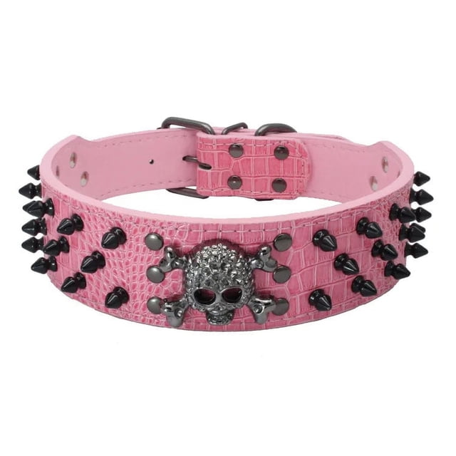 2" Wide Spiked Studded Leather Dog Collar Bullet Rivets with Cool Skull Pet Accessories for Meduim Large Dogs Pitbull Boxer S-XL ShopWise Round