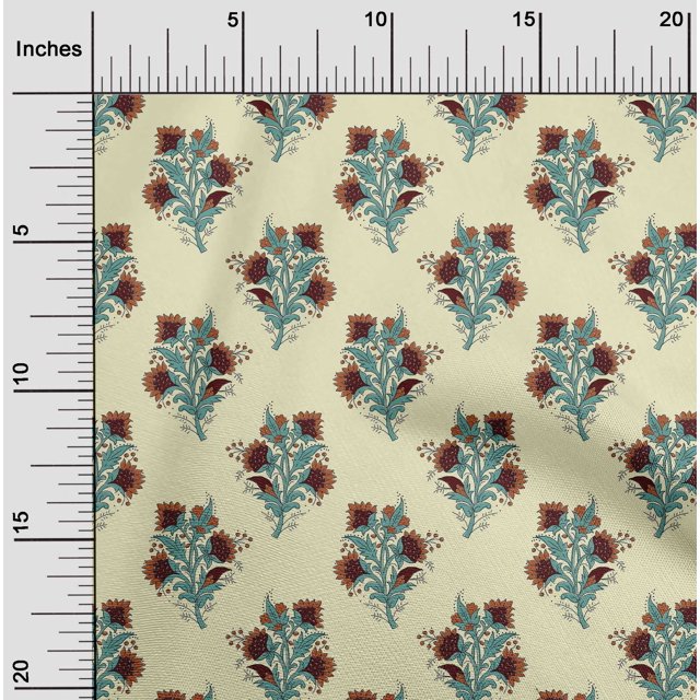 oneOone Cotton Flex Fabric Leaves & Floral Block Print Fabric BTY 40 Inch Wide