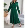 thumbnail image 7 of Women Casual Solid Color Turn-Down Collar Long Dresses Button Flare Sleeves Hundred Pleats Dress, 7 of 7