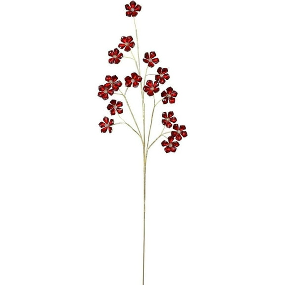 28" Flower Faux Crystal Spray: Red