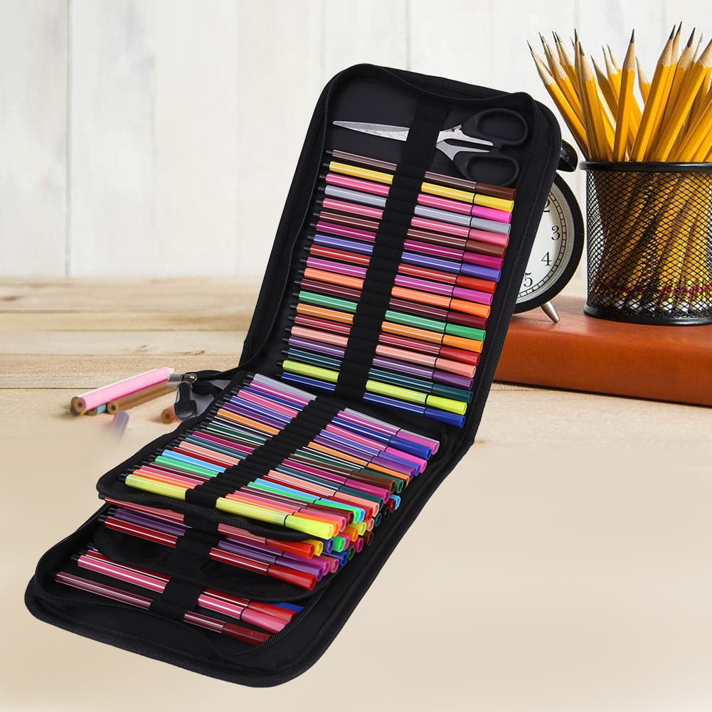 250 Slots Pencil Case 170 Gel Pen Case High Capacity Pens Holder Waterproof Fabric Colored Pencils Organizer Storage for Watercolor Pens Markers Black Flower 