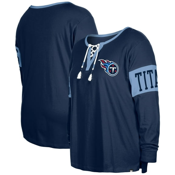Women's New Era Navy Tennessee Titans Plus Size Lace-Up Notch Neck Long Sleeve T-Shirt