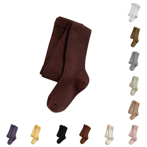 Krdevn Girls Ribbed Knit Footed Tights Soft Cotton Stretchy Elastic Waist Breathable Solid Stockings for School Uniform Daily Dress Matching Casual Outfits