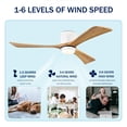 thumbnail image 6 of 52" Ceiling Fan with Lights Remote Control, Solid Wood Blades Downrod Mount, Quiet DC Motor 6 Speeds Reversible for Living Room Bedroom, White+Natural, 6 of 10