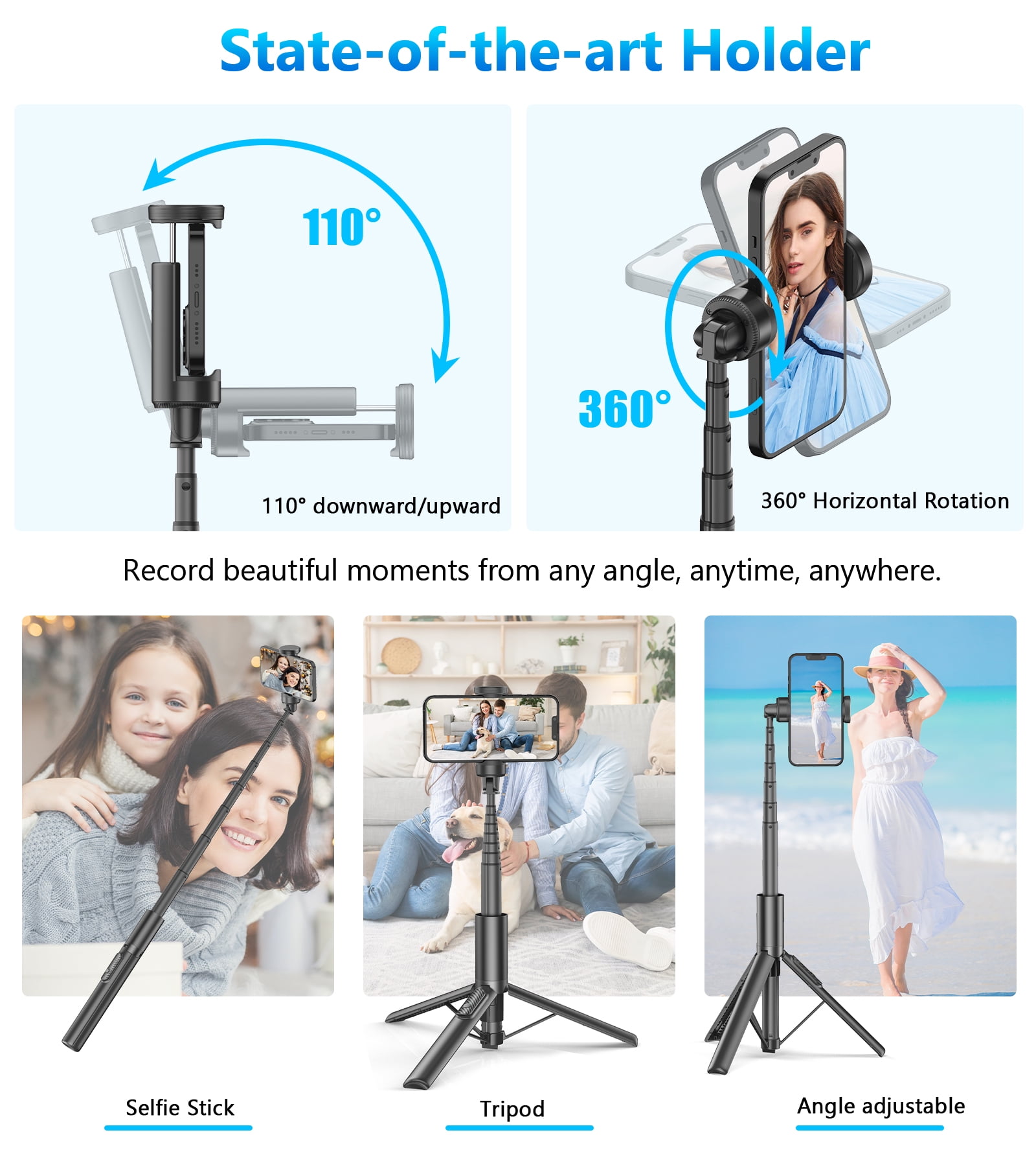 TONEOF 67" Selfie Stick Tripod for Phone 4"-7", Cellphone Travel Tripod Stand for Video Recording