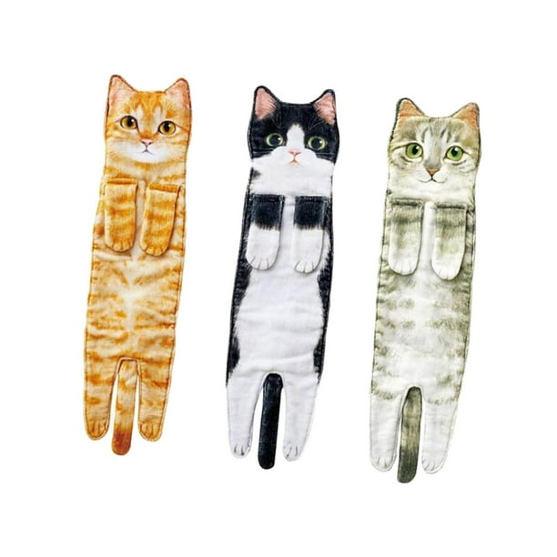 Paquete de 3 toallas de mano multiusos con diseño de gatos, absorbentes y divertidas para secar las manos. Estilo D