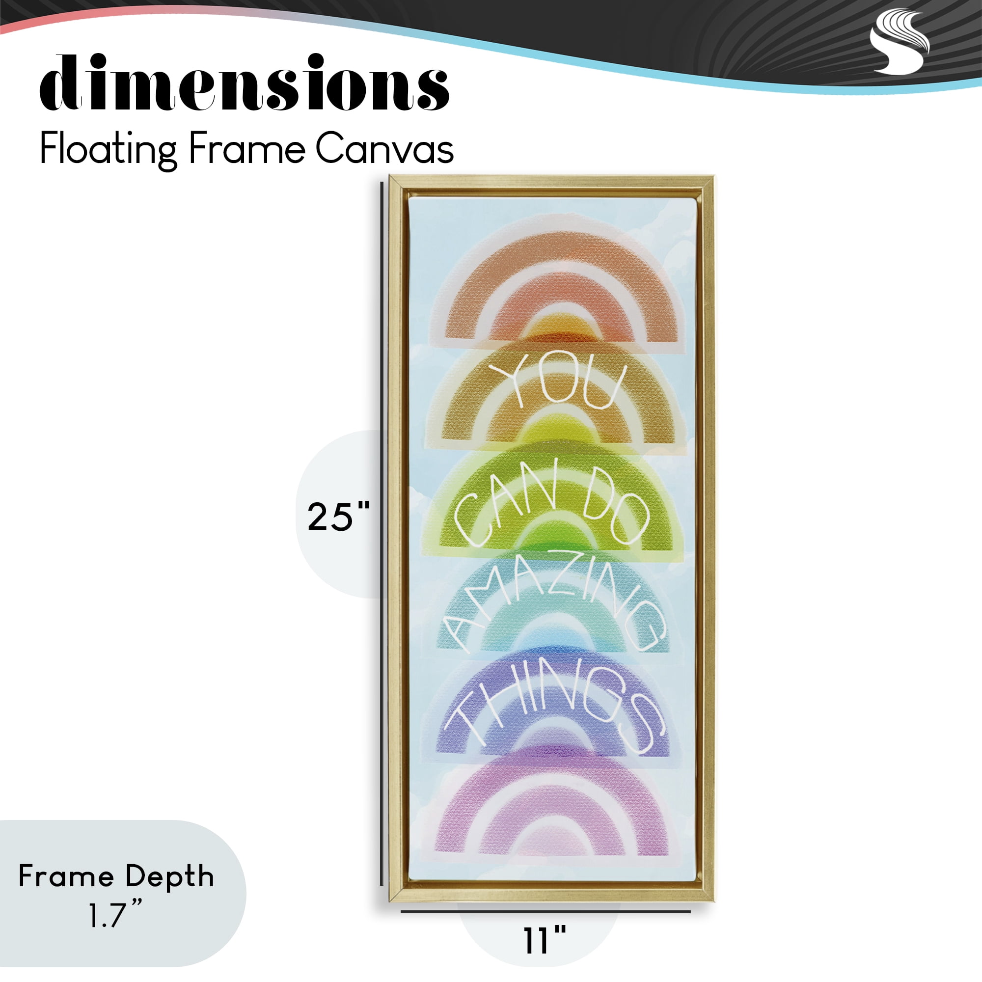 Stupell Industries Amazing Things Rainbow Encouragement Gold Framed Floater Canvas Wall Art, design by Lil' Rue