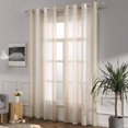 thumbnail image 2 of 2 Pcs de Rideaux en Tulle / Filé / Transparent / Perforé en Polyester de Haute Qualité, Couleur : Beige + Blanc, Taille : 132x214cm, 2 of 7
