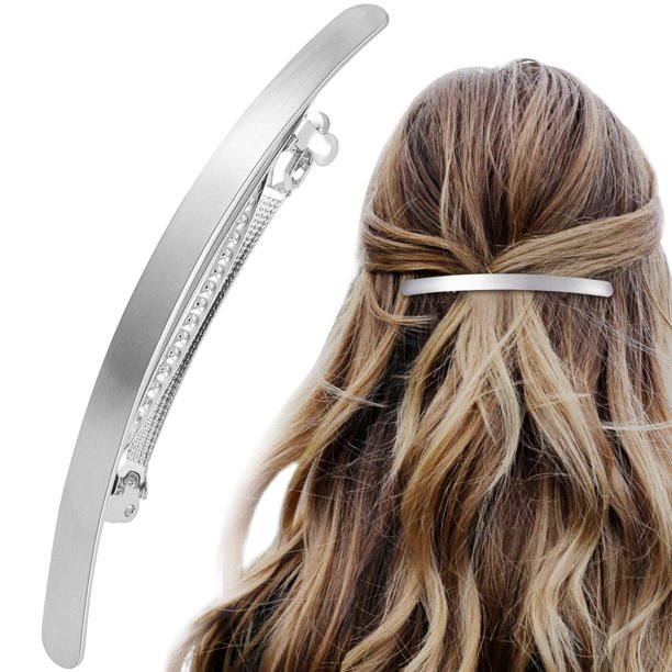 Hinzic-pasador de pelo plateado de 4 pulgadas, Clip de pelo grande de Metal francés para boda, graduación, accesorios elegantes para el cabello para mujer, pelo largo y grueso
