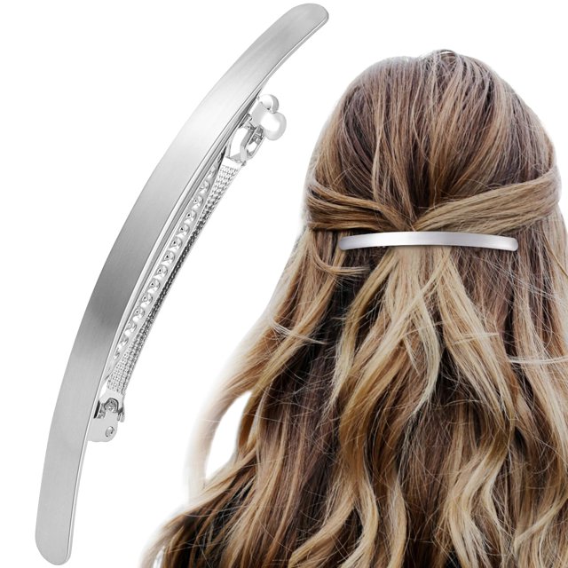 Hinzic-pasador de pelo plateado de 4 pulgadas, Clip de pelo grande de Metal francés para boda, graduación, accesorios elegantes para el cabello para mujer, pelo largo y grueso