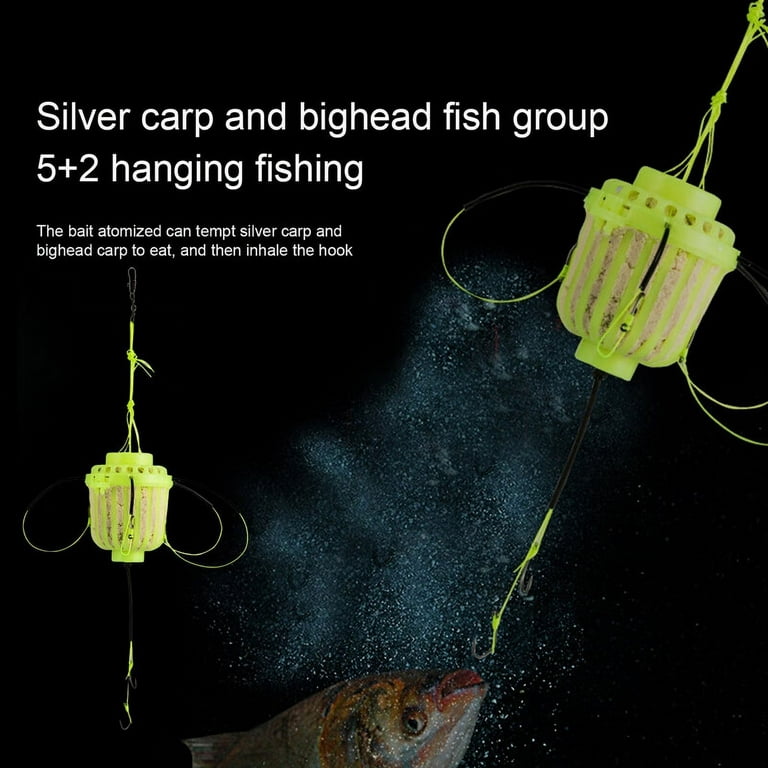 VERMON Fishing Jig,Fishing Bait Cage with 7 Hooks Fluorescence Fishing Lure  Cage Trap Carp Spherical Explosion Hooks Tackle 