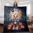 thumbnail image 2 of Happy Halloween Vampire Pitbull BOO with Pumpkins Fun and Spooky Quilt Blanket Terrier Dog Lover Cozy Comforter Throw Blanket - 00018, 2 of 5
