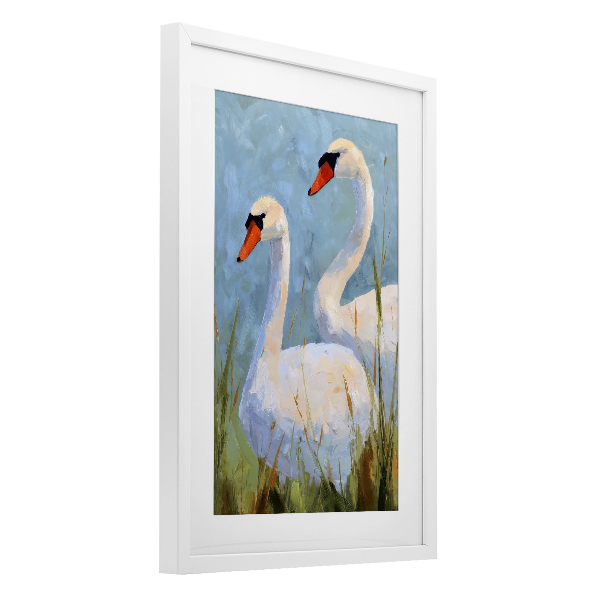 Stupell Industries Long Necks Swan Pear White Framed Print Under Glass, design by Petal Prints Design
