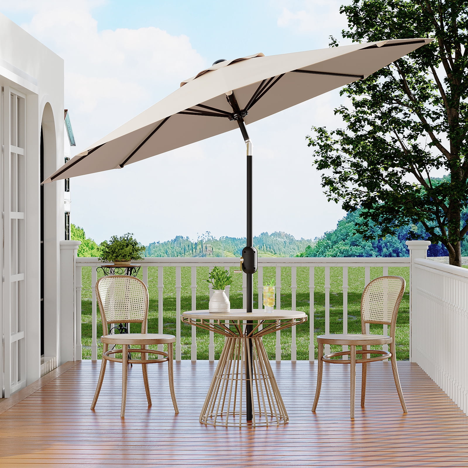 9FT Patio Umbrella Outdoor, Table Umbrella with Push Button Tilt and Crank, 8 Sturdy Ribs UV Protection Waterproof for Garden, Pool, Market, Deck