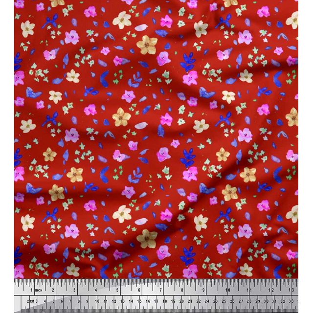 Soimoi Modal Satin Fabric Flower Watercolor Print Sewing Fabric Yard 42 Inch Wide