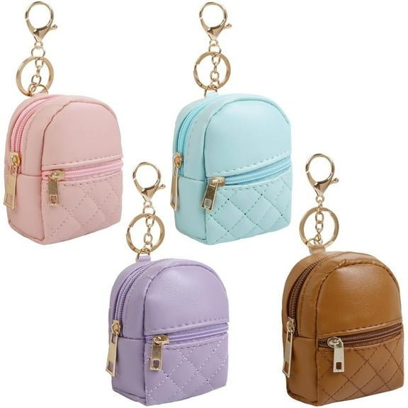 4 Pcs Mini Backpack Cute Keychains Pouch for Women Small Cosmetic Bag Lipstick Bag Case Coin Purse Wallet Portable Travel Storage Bag Data Cable Organizer Zipper Pouch,4 Colors