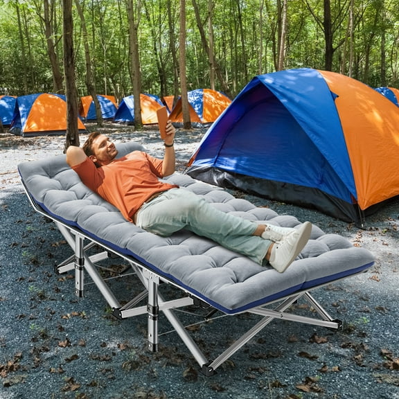 MOPHOTO Folding Camping Cots for Adults Support 900bls, Portable Folding Bed, Heavy Duty Collapsible Sleeping Bed, W/Mattress & Carrying Bag, 75"x28"