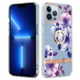 thumbnail image 5 of Compatible for iPhone 13 Pro Max Case with Ring Kickstand Holder Clear Floral Pattern Hybrid PC TPU Shockproof Protective Phone Case Cover for iPhone 13 Pro Max Women Girls, Purple Flower, 5 of 5