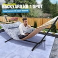 thumbnail image 5 of Space-Saving Hammock with Stand, 2 Person 550 Pound Capacity, Outdoor Patio Yard Indoor Hammock Bed, Quilted Fabric, 5 of 6