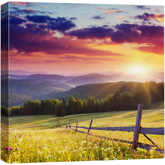 Impressions sur Toile Art Mural - Coucher de Soleil Majestueux dans les Montagnes Paysage, Beau Paysage de Montagne Décoration Murale Moderne/art de Maison Galerie Étirée Enveloppes en Toile Impression Giclée & Prêt à Accrocher - 16 Pouces x 16 Pouces