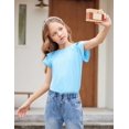 thumbnail image 6 of Girls T Shirts Ruffle Short Sleeve Round Neck Loose Blouse Summer Solid Color Casual Girl Tee Tops for 3-12 Years 130 Blue, 6 of 9