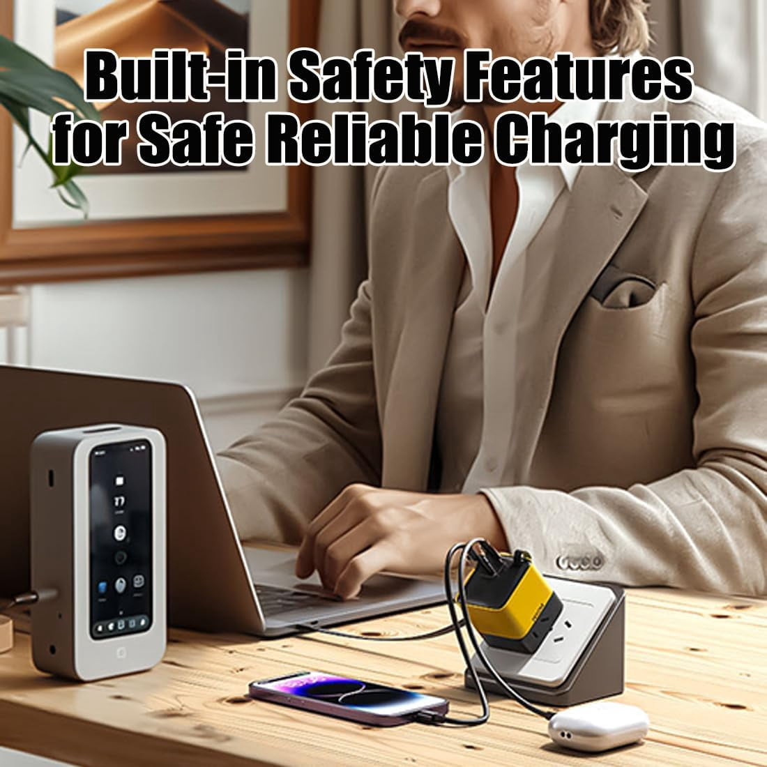 Beproudlevel 3 in 1 Charger Retractable 80w Max Fast, Scalable Charging Module with Type-C Cable & USB Port, Universal All in One Multi Phone Charger with Wall Plug, for Phones, Tablets (2PCS)